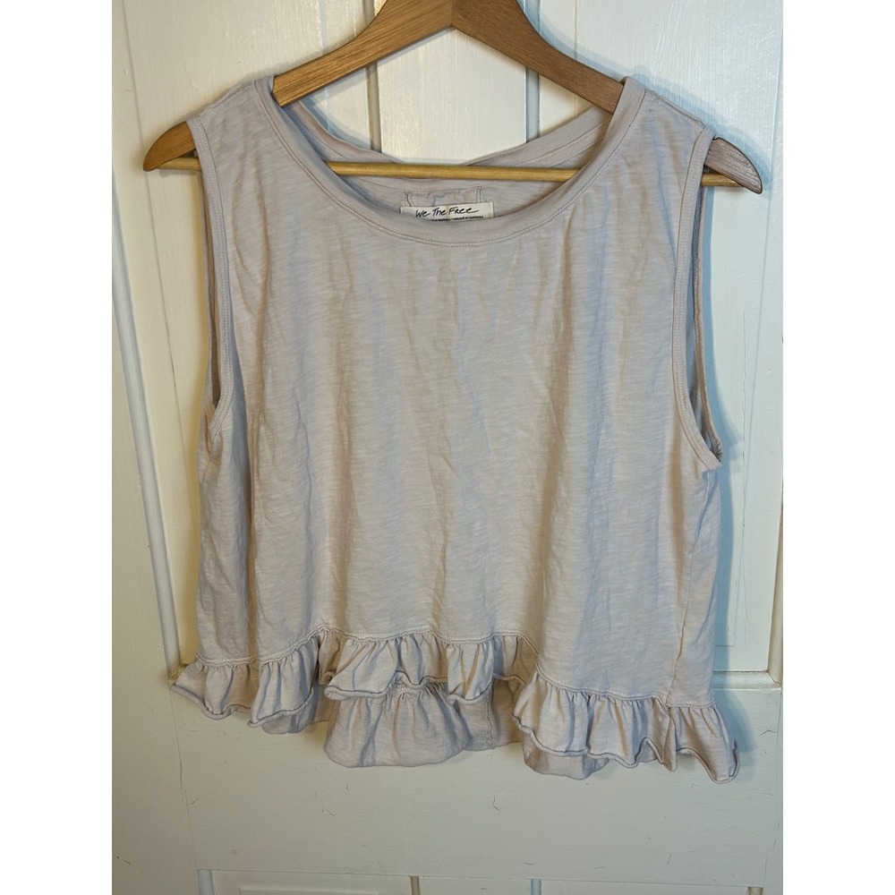 Free People We The Free Ellie Cropped Ruffle Tank Top Gray Medium OB1155133